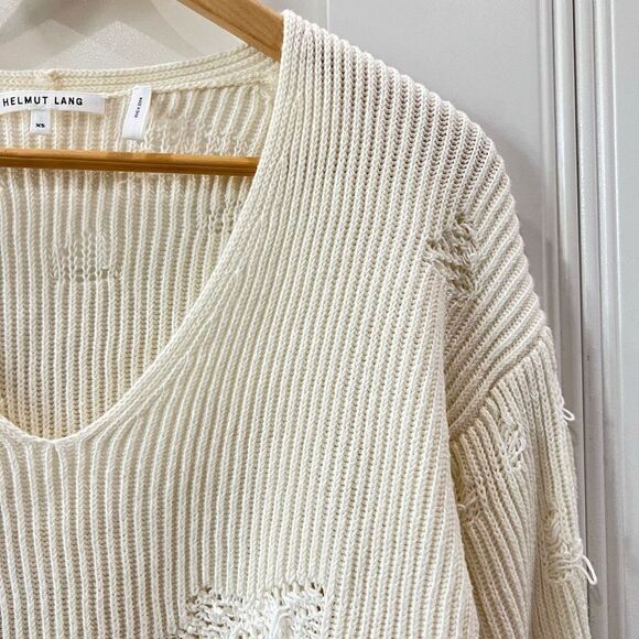 Helmut Lang Women’s XS Cream Wool Blend Oversized Distressed Sweater $425 - Picture 3 of 8